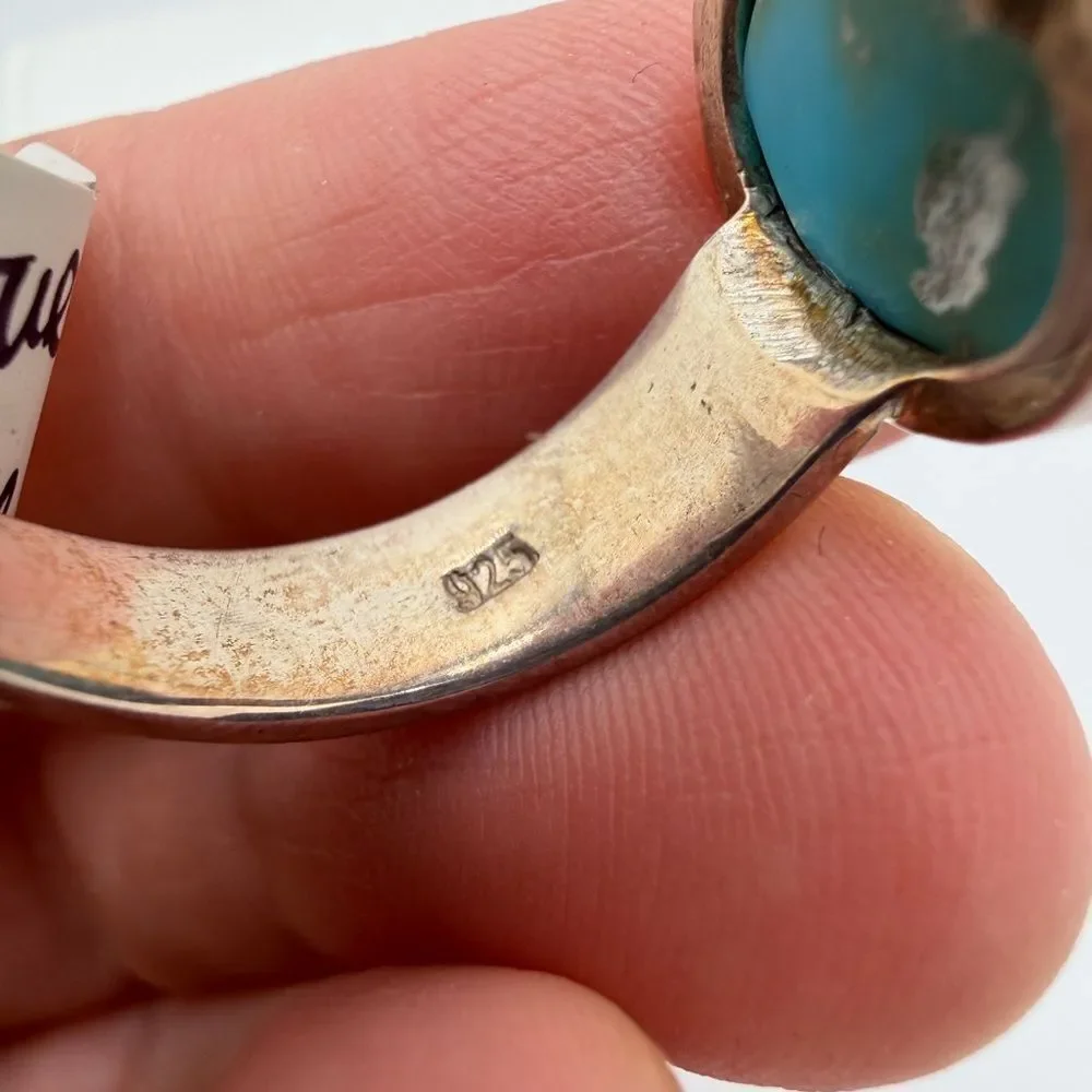 Unisex 3ct oval cabochon turquoise in solid sterling silver‎ ring!